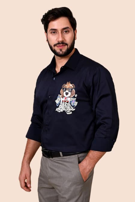 Shop_Avalipt_Black Cotton Blend Handpainted Teddy Bear Shirt_Online_at_Aza_Fashions