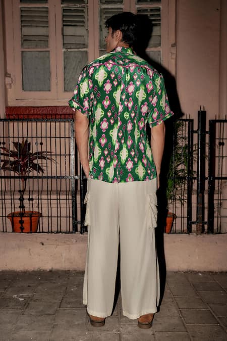 Shop_Style Junkiie_Green Crepe Printed Ikat Shirt _at_Aza_Fashions