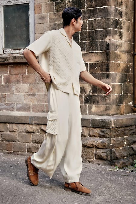 Shop Style Junkiie Cream Cotton Embroidery Sea Salt Shiffli Panel Shirt at Aza Fashions Shop_Style Junkiie_Cream Cotton Embroidery Sea Salt Shiffli Panel Shirt _at_Aza_Fashions