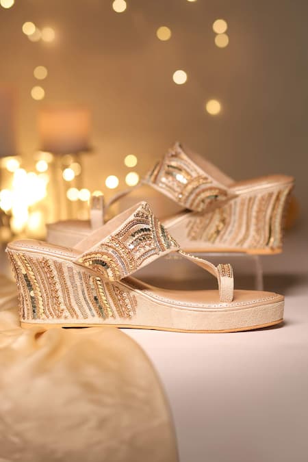 Shop House Of Vian Gold Cut Work, Sequins, Beads Maya Embellished Wedges Online at Aza Fashions Shop_House Of Vian_Gold Cut Work, Sequins, Beads Maya Embellished Wedges _Online_at_Aza_Fashions