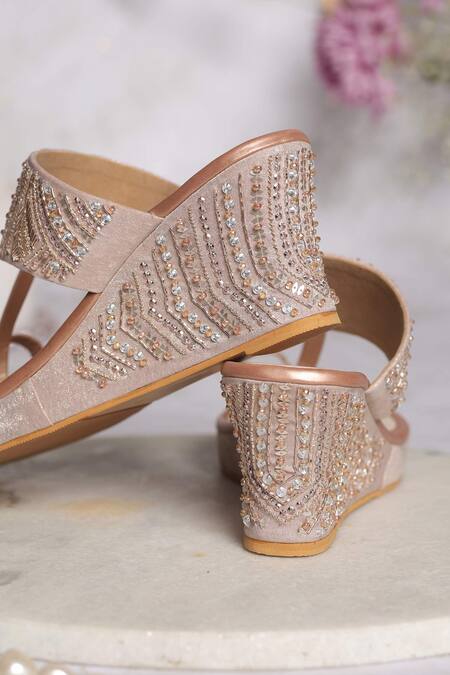 Buy House Of Vian Rose Gold Crystals, Cut Work, Sequins Embellished Wedges Online at Aza Fashions Buy_House Of Vian_Rose Gold Crystals, Cut Work, Sequins Embellished Wedges _Online_at_Aza_Fashions
