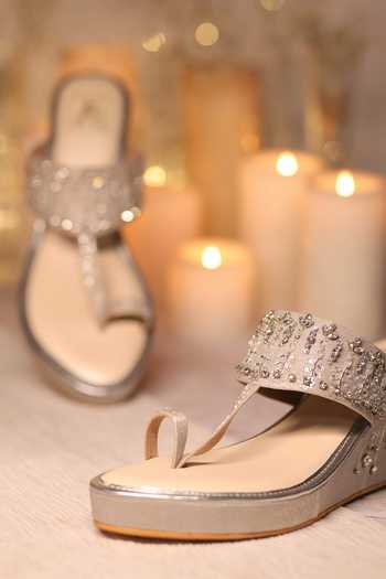 House Of Vian_Silver Crystals, Cut Work, Embroidery Sitarah Embellished Wedges _Online_at_Aza_Fashions