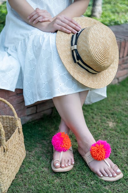 SANDALWALI Rania Pom-Pom Kolhapuri Sandals 