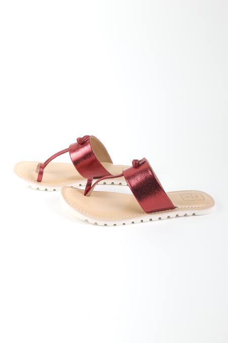 Shop_Sandalwali_Red Lalli Metallic Leather Sandals _at_Aza_Fashions