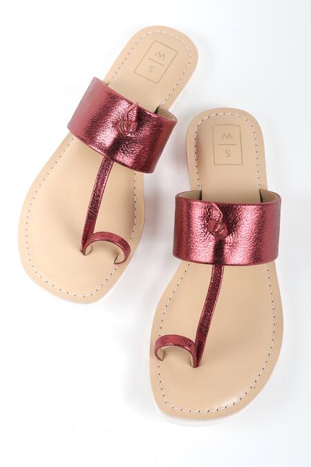 Sandalwali_Red Lalli Metallic Leather Sandals _Online_at_Aza_Fashions