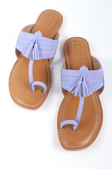 Sandalwali_Blue Tassel Iris Braided Kolhapuri Flats _Online_at_Aza_Fashions