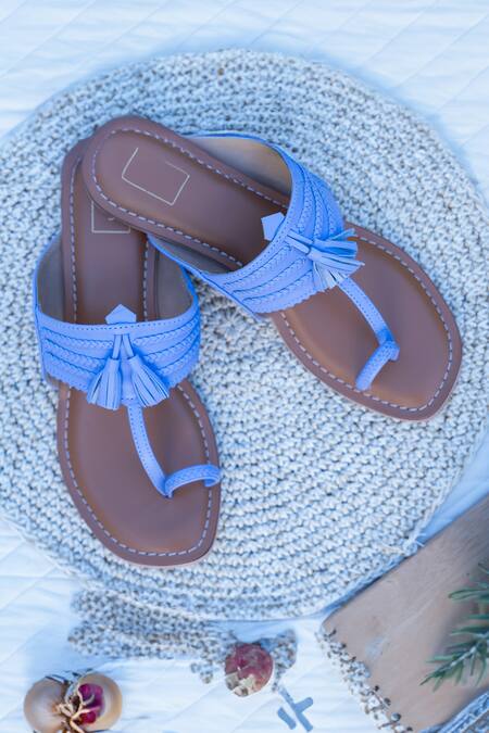 Buy_Sandalwali_Blue Tassel Iris Braided Kolhapuri Flats _Online_at_Aza_Fashions