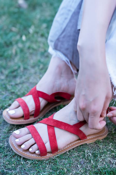 Sandalwali Red Vera Criss Cross Strap Sandals