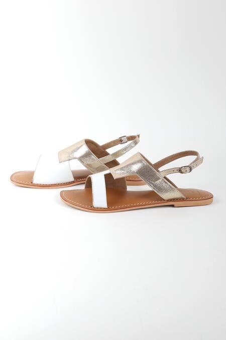 Sandalwali_White Cassie Metallic Color Blocked Sandals _Online_at_Aza_Fashions