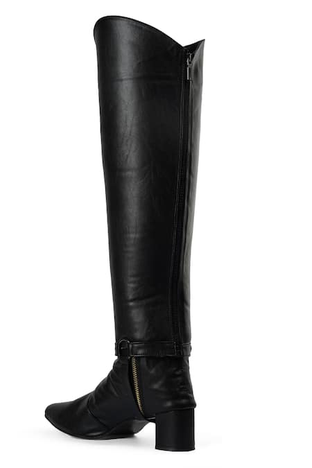 Zori World_Black Embroidery Deux Pointed Toe Changeable Boots _at_Aza_Fashions