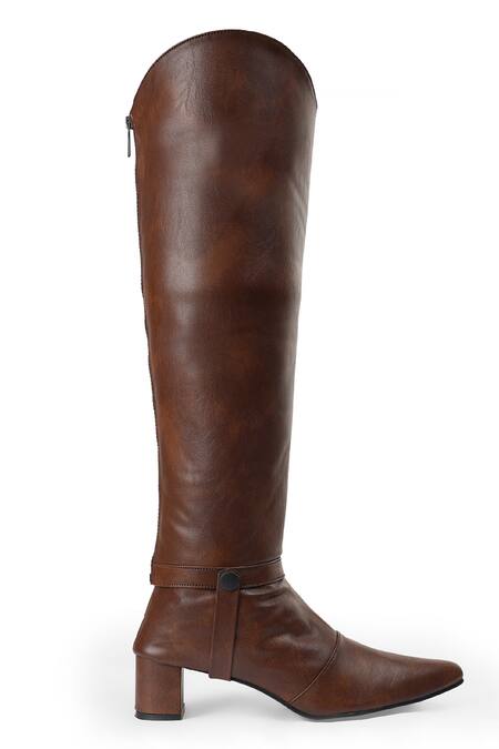 Buy_Zori World_Brown Embroidery Deux Pointed Toe Solid Changeable Boots _Online_at_Aza_Fashions