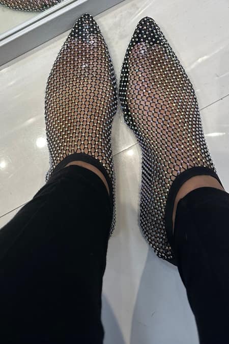 Zori World_Black Glitz Mesh Embellished Flats _Online_at_Aza_Fashions