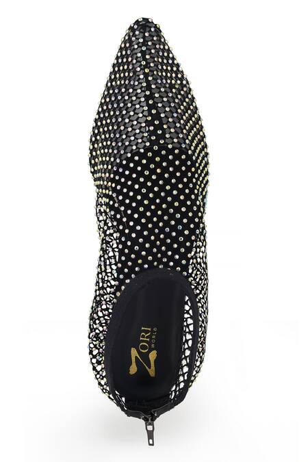 Buy_Zori World_Black Glitz Mesh Embellished Flats _Online_at_Aza_Fashions