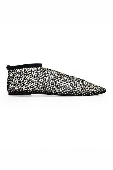 Shop_Zori World_Black Glitz Mesh Embellished Flats _Online_at_Aza_Fashions