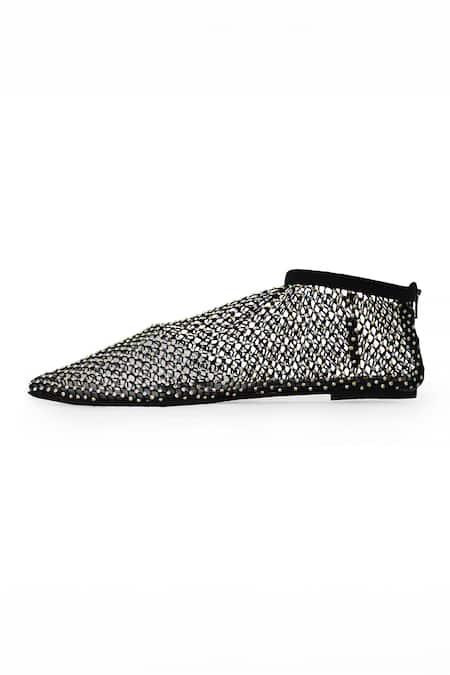Zori World_Black Glitz Mesh Embellished Flats _at_Aza_Fashions