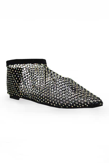 Buy_Zori World_Black Glitz Mesh Embellished Flats 