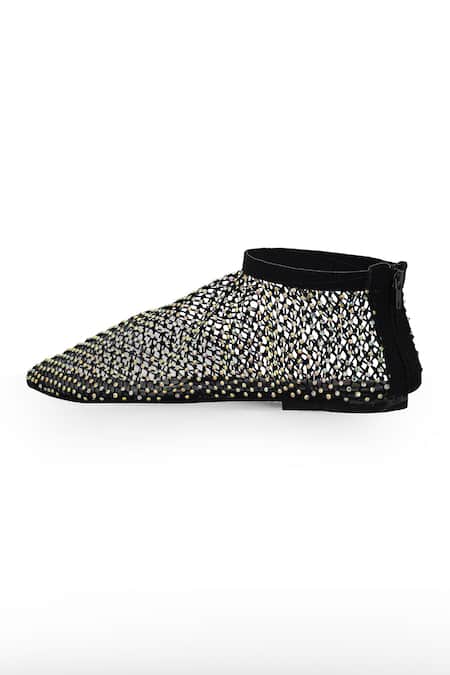 Shop_Zori World_Black Glitz Mesh Embellished Flats 
