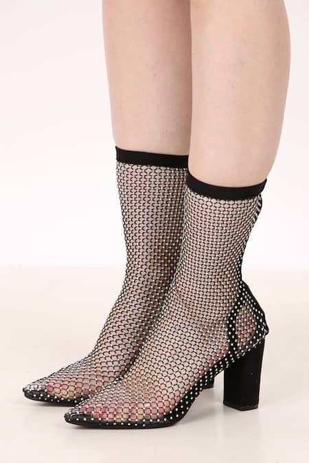 Buy_Zori World_Black Sequins Glitz Block Embellished Ankle Boots _Online_at_Aza_Fashions