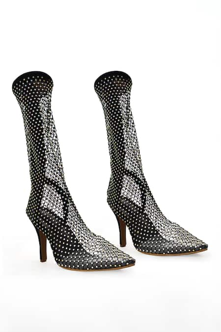 Shop_Zori World_Black Sequin Embellished Ankle Boots _at_Aza_Fashions