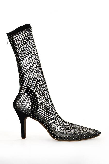 Zori World_Black Sequin Embellished Ankle Boots _Online_at_Aza_Fashions