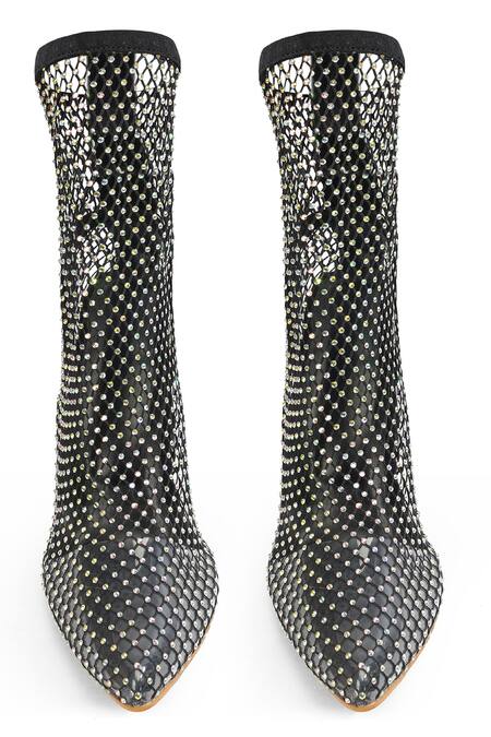 Buy_Zori World_Black Sequin Embellished Ankle Boots _Online_at_Aza_Fashions