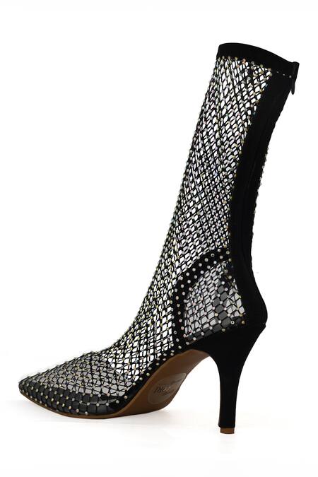Shop_Zori World_Black Sequin Embellished Ankle Boots _Online_at_Aza_Fashions