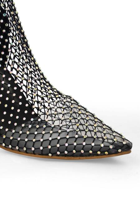 Zori World_Black Sequin Embellished Ankle Boots _at_Aza_Fashions