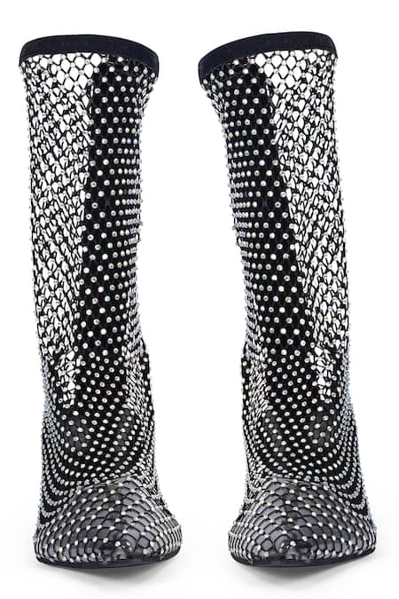 Zori World_Black Sequins Glitz Kitten Embellished Ankle Boots _Online_at_Aza_Fashions