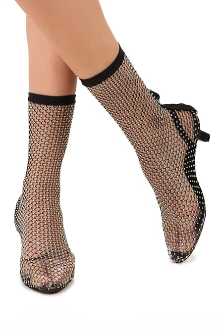 Shop_Zori World_Black Sequins Glitz Kitten Embellished Ankle Boots _Online_at_Aza_Fashions