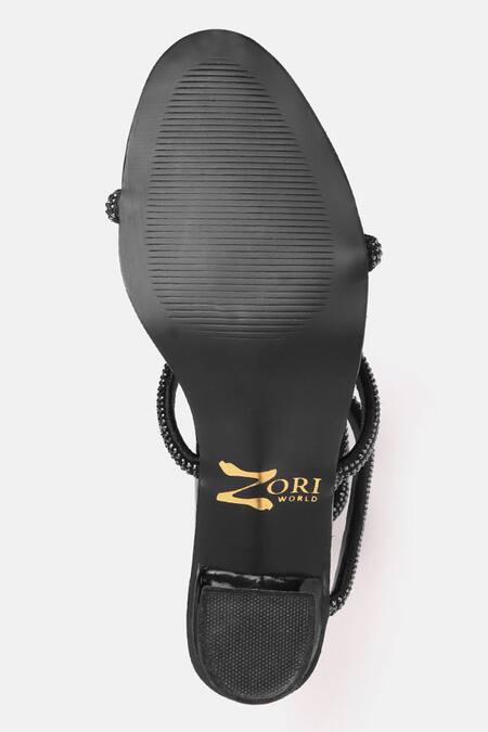 Buy_Zori World_Black Rhinestones, Studs Snake Embellished Heels_Online_at_Aza_Fashions