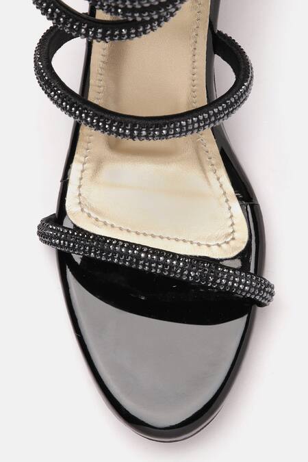 Zori World_Black Rhinestones, Studs Snake Embellished Heels_at_Aza_Fashions