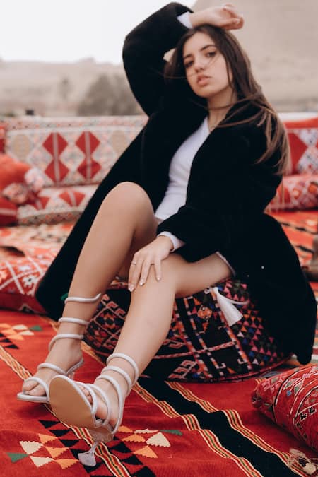 Zori World_Silver Studs Slytherin Snake Embellished Wired Up Heels_Online_at_Aza_Fashions