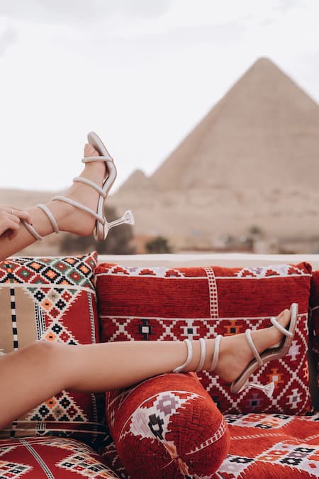 Zori World_Silver Studs Slytherin Snake Embellished Wired Up Heels_at_Aza_Fashions