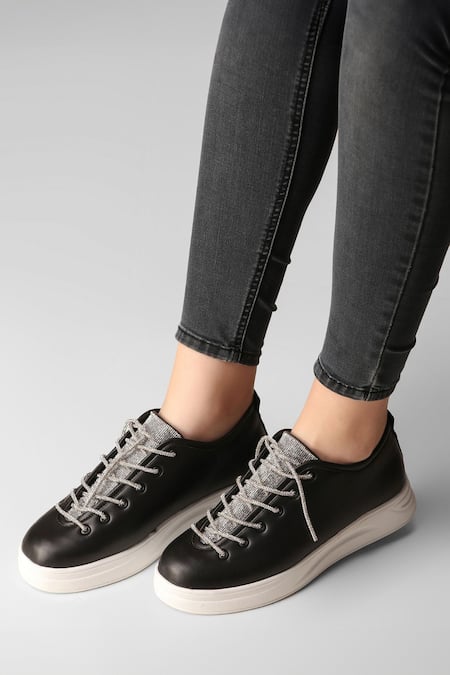 ZORI WORLD Black Sequin Athena Embellished Sneakers 