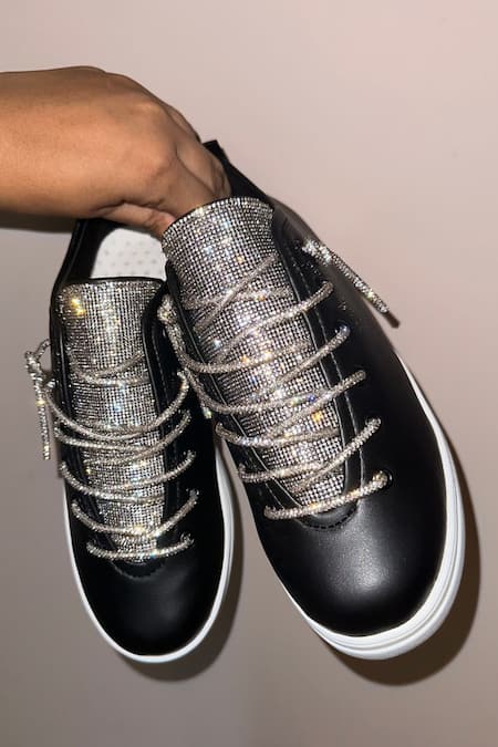 Buy_Zori World_Black Athena Sequin Embellished Sneakers _Online_at_Aza_Fashions