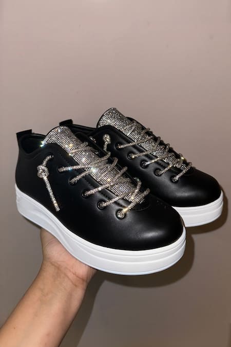 Shop_Zori World_Black Athena Sequin Embellished Sneakers _Online_at_Aza_Fashions