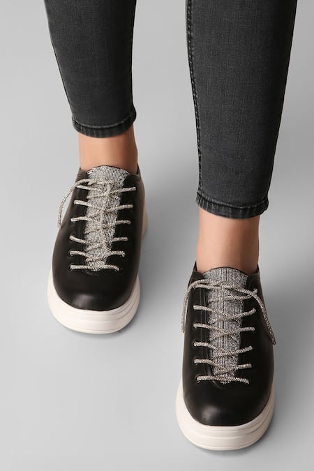 Zori World_Black Athena Sequin Embellished Sneakers _at_Aza_Fashions