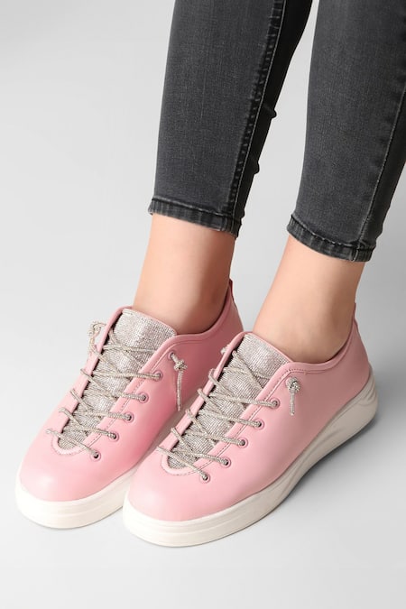 Buy_Zori World_Pink Athena Embellished Sneakers _Online_at_Aza_Fashions