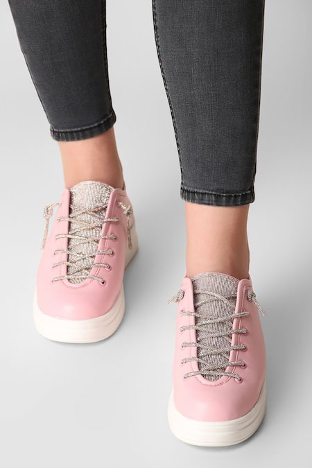 Shop_Zori World_Pink Athena Embellished Sneakers _Online_at_Aza_Fashions