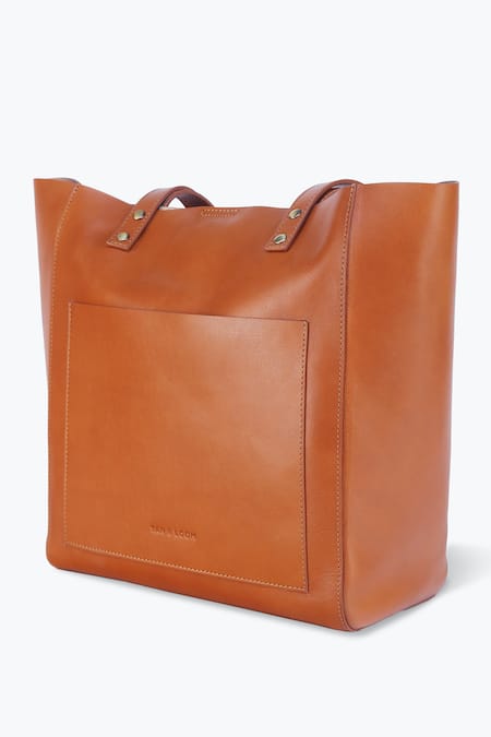 Buy_Tan & Loom_Brown Plain Tan Tote Bag With Detachable Pouch _Online_at_Aza_Fashions