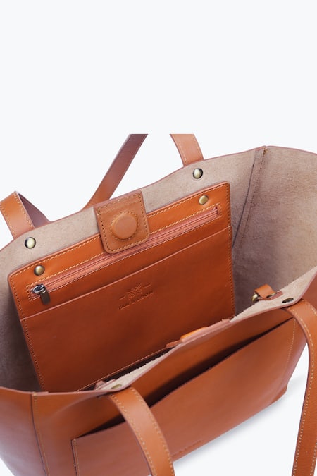 Shop_Tan & Loom_Brown Plain Tan Tote Bag With Detachable Pouch 