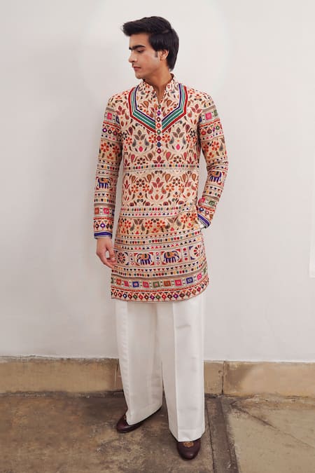 Mayyur Girotra Couture Floral & Paisley Print Kurta & Pant Set 