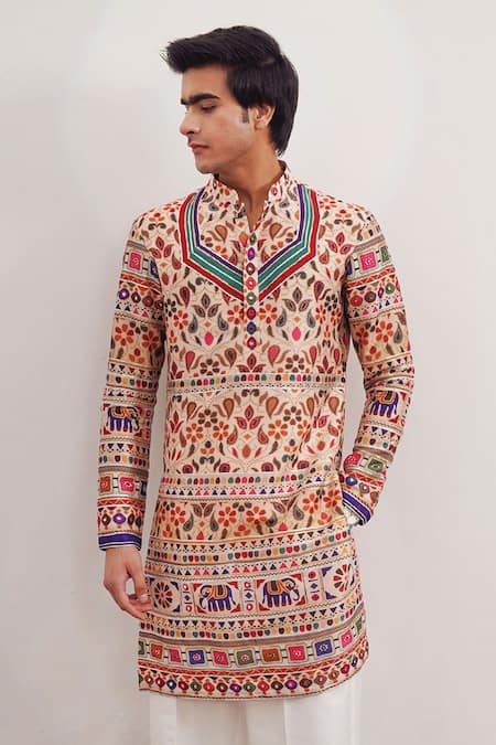 Mayyur Girotra Couture Floral & Paisley Print Kurta & Pant Set 