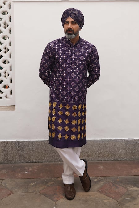 Mayyur Girotra Couture Printed Silk Kurta & Pant Set 