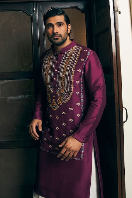 Mayyur Girotra Couture Floral Embroidered Silk Kurta & Pant Set 