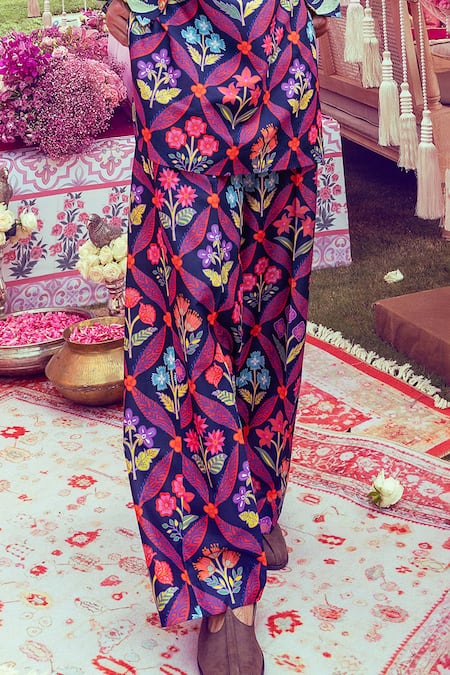 Mayyur Girotra Couture Blue Silk Printed Floral And Leaf Jacket Kurta Set Online at Aza Fashions Mayyur Girotra Couture_Blue Silk Printed Floral And Leaf Jacket Kurta Set _Online_at_Aza_Fashions