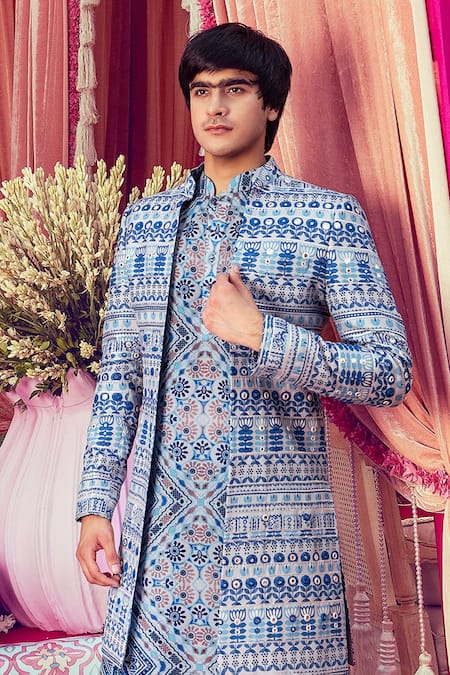 Mayyur Girotra Couture Floral Print Jacket Kurta Set 