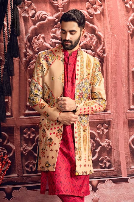 Mayyur Girotra Couture Floral Pattern Jacket Kurta Set 