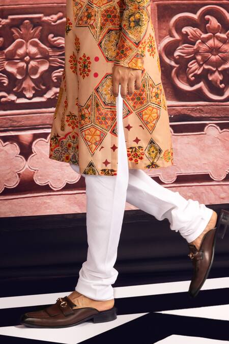 Buy_Mayyur Girotra Couture_Beige Linen Printed Abstract Floral Kurta And Pant Set  _Online_at_Aza_Fashions