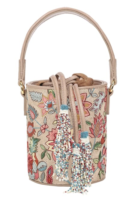 The Leather Garden Statice Embroidered Bucket Bag 